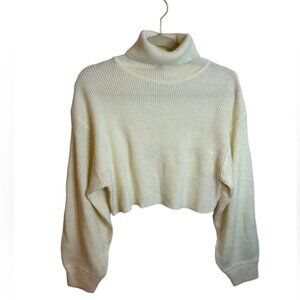 H&M Cropped Cream White Knit Turtle Neck Sweater Light Weight Size Medium M